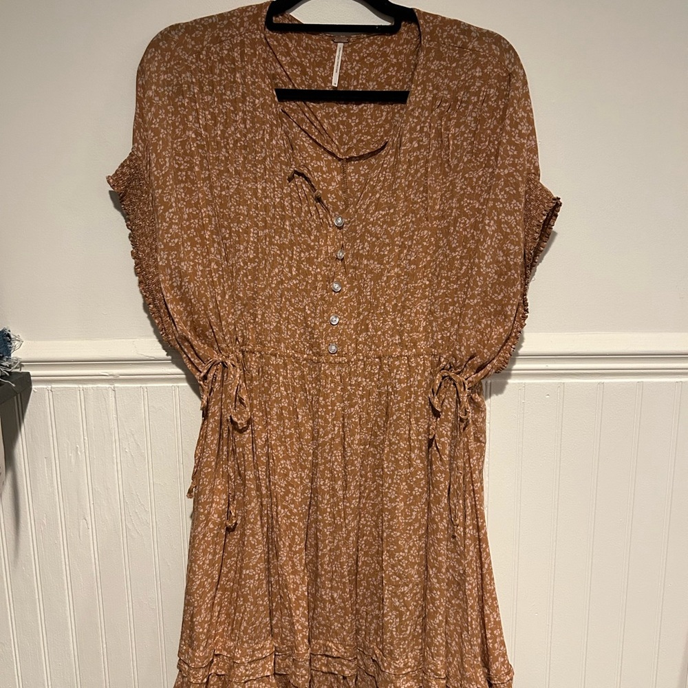 Free People Tan Floral shirt Dress